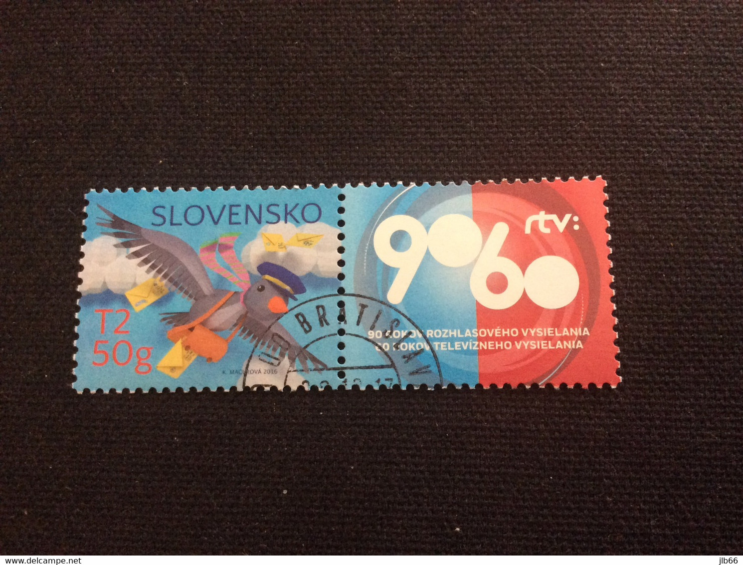 Slovaquie 2016 Oblitéré Yvert 691 Avec Coupon 60 Ans Télévision 90 Ans Radio Philatélie Jeunesse Pigeon Voyageur Facteur - Used Stamps