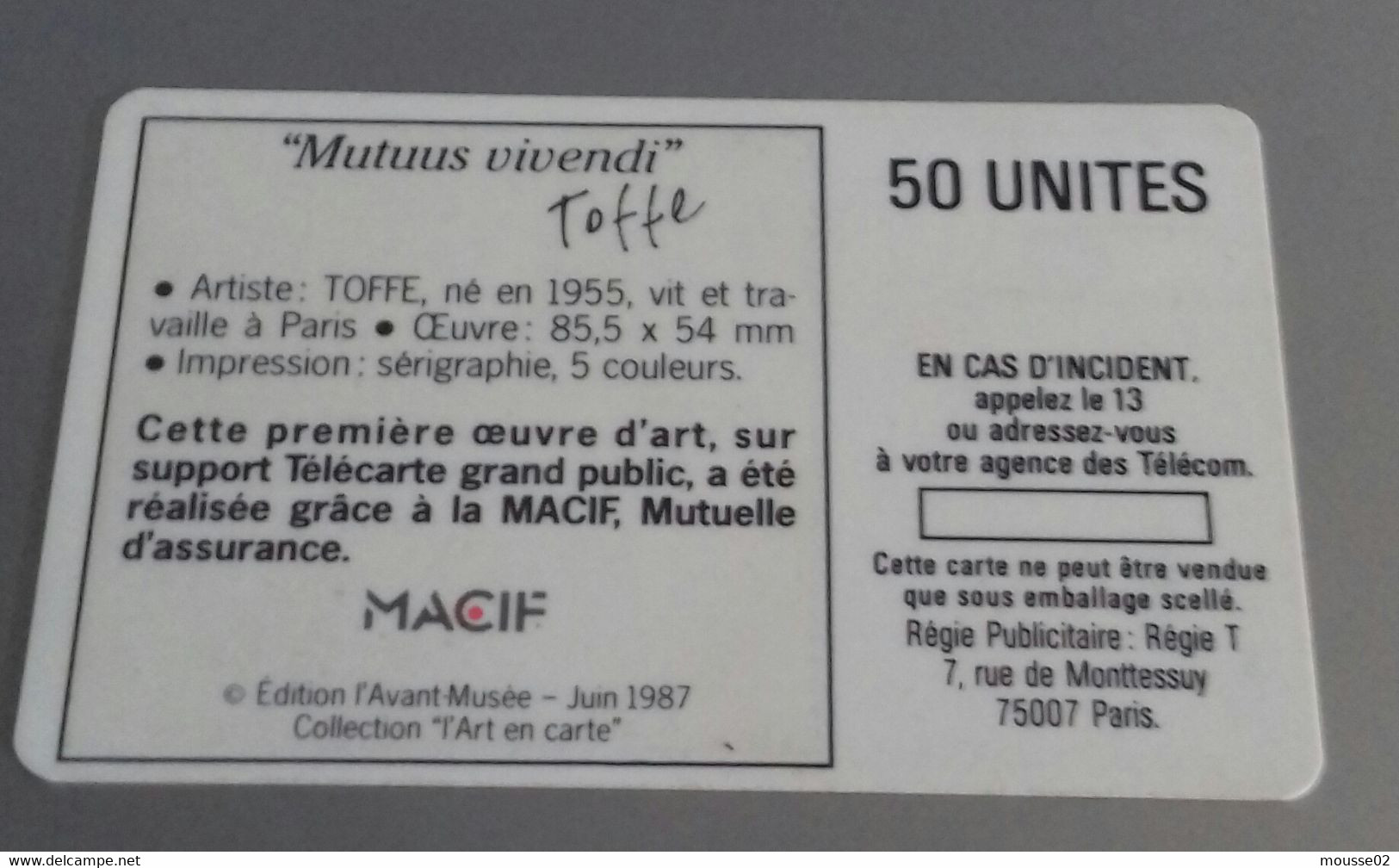 TELECARTE-PUBLIC-1987- F 5 -BUL1- 50 U-MACIF-TOFFE-    LUXE - 1987