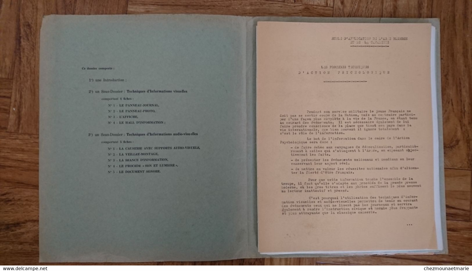 JUIN 1959 ECOLE ARME BLINDEE ET CAVALERIE - PROCEDES TECHNIQUES D ACTION PSYCHOLOGIQUE 39 FEUILLES - Documenti