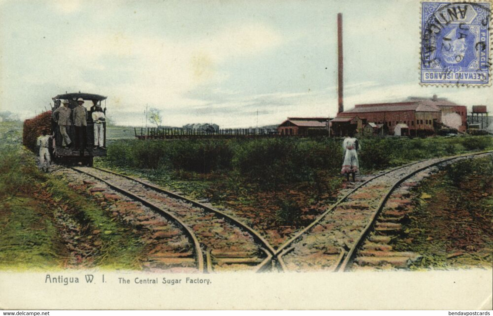 Antigua, B.W.I., The Central Sugar Factory, Railway Train (1912) Postcard - Antigua & Barbuda