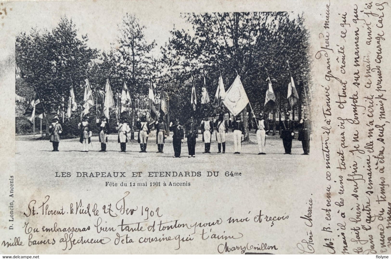 Ancenis - Les Drapeaux Et étendards Du 64ème Régiment - Fête Du 12 Mai 1901 à Ancenis - Cérémonie - Ancenis