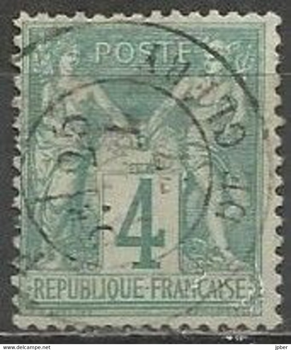 France - Type Sage - Type I (N Sous B) - N°63 4c. Vert - Obl. PARIS RUE DE CLERY - 1876-1878 Sage (Tipo I)