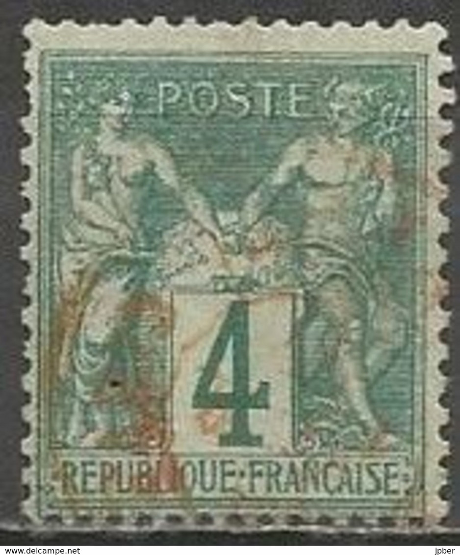 France - Type Sage - Type I (N Sous B) - N°63 4c. Vert - Obl. Rouge Des Imprimés - 1876-1878 Sage (Typ I)