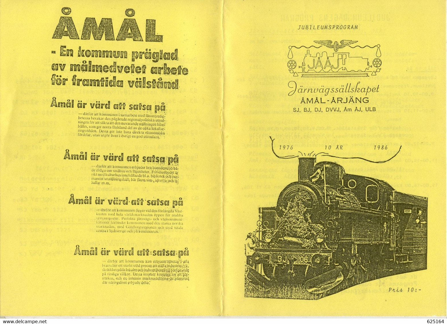 Magazine Järnvägssällskapet 1986 Jubileumsprogram AMAL-ARJÄNG 1976-1986r - En Suédois - Ohne Zuordnung