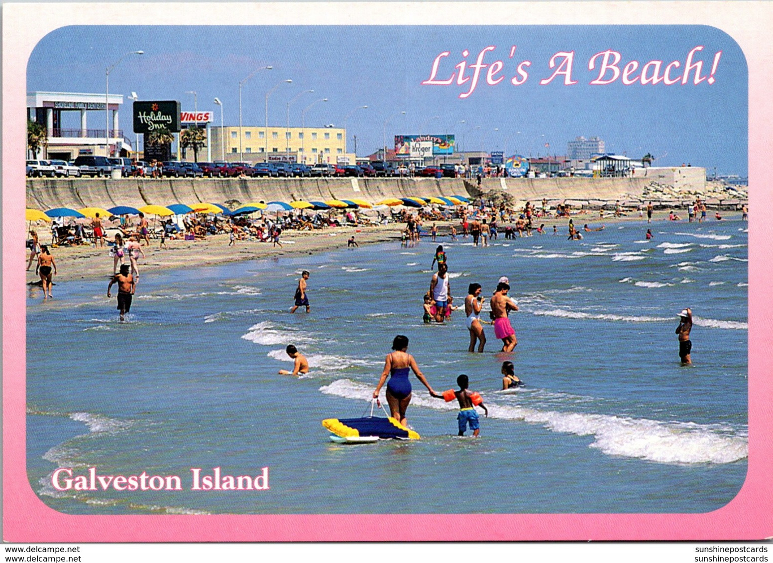 Texas Galveston Island Beach Scene Along Seawall - Galveston