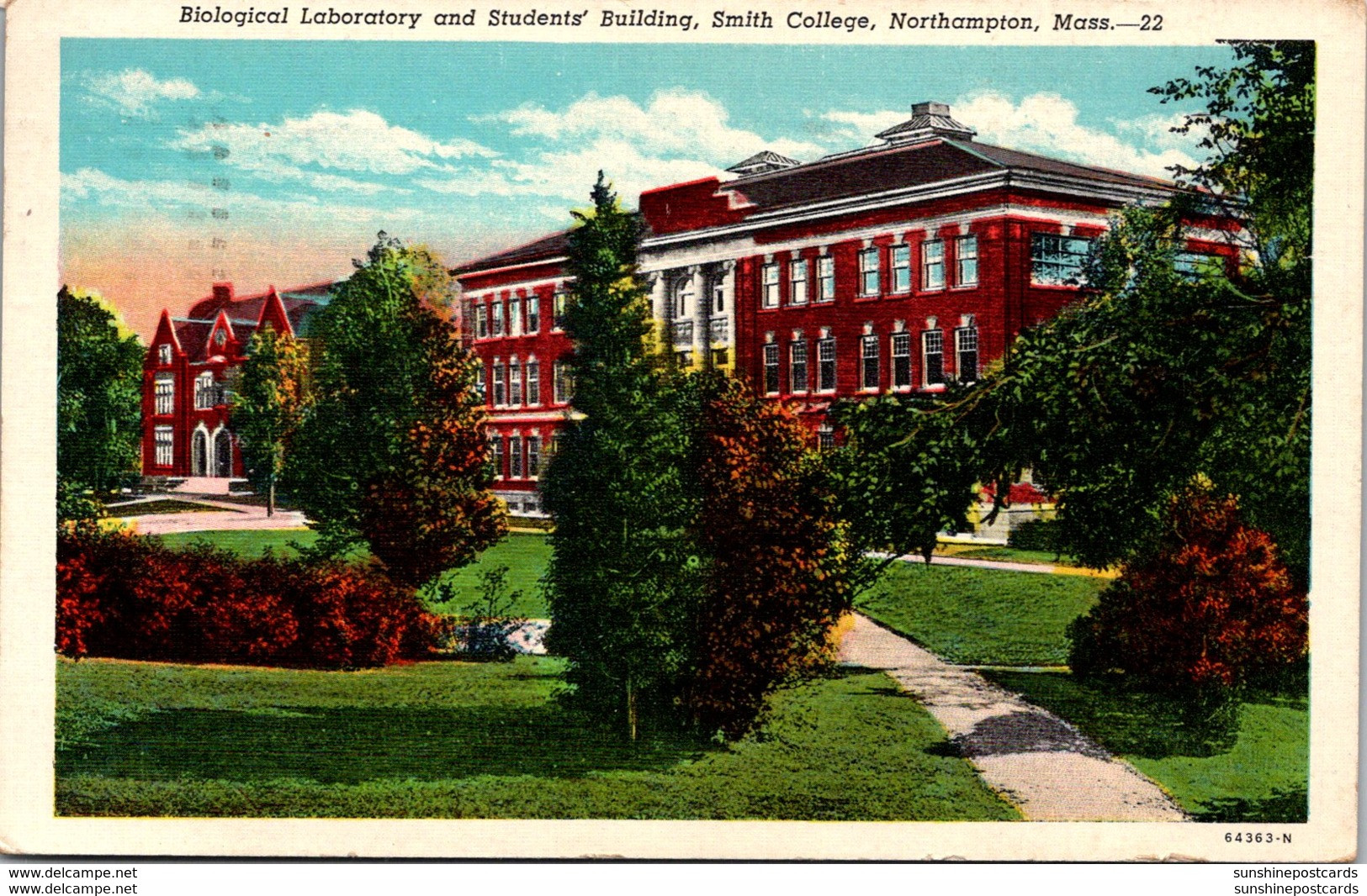 Massachusetts Northampton Bilogical Laboratory & Students' Building Smith College 1951 Curteich - Northampton
