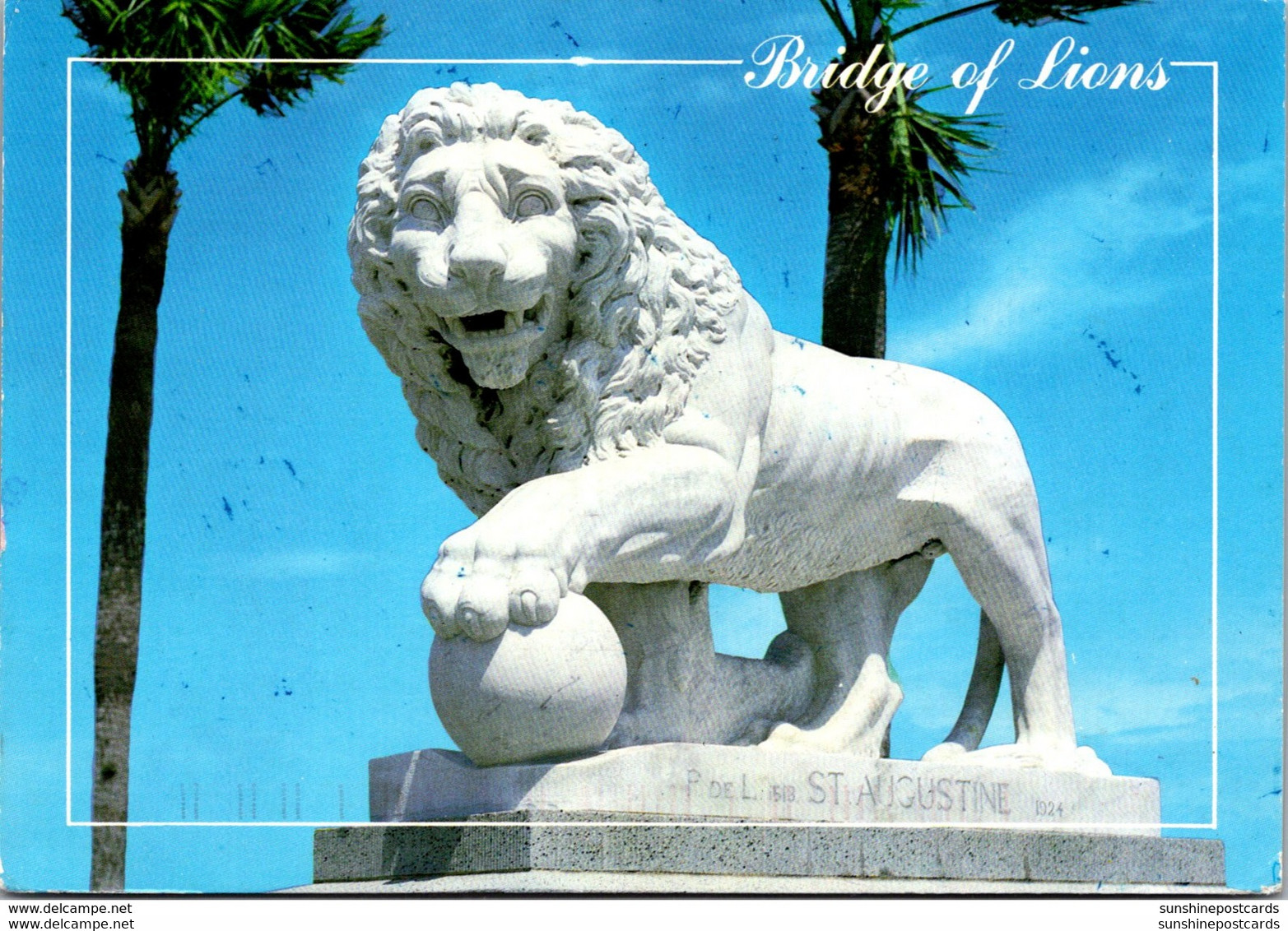 Florida St Augustine Bridge Of Lions Massive Lion At West Approach 1991 - St Augustine