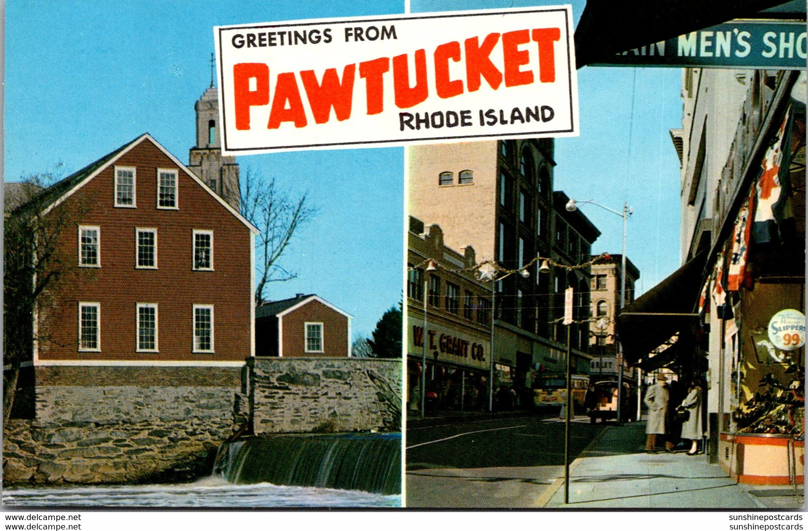 Rhode Island Pawtucket Greetings Showing Main Street And Old Slater Mill - Pawtucket