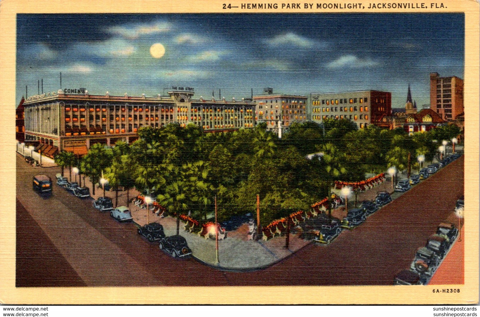 Florida Jacksonville Hemming Park By Moonlight Curteich - Jacksonville