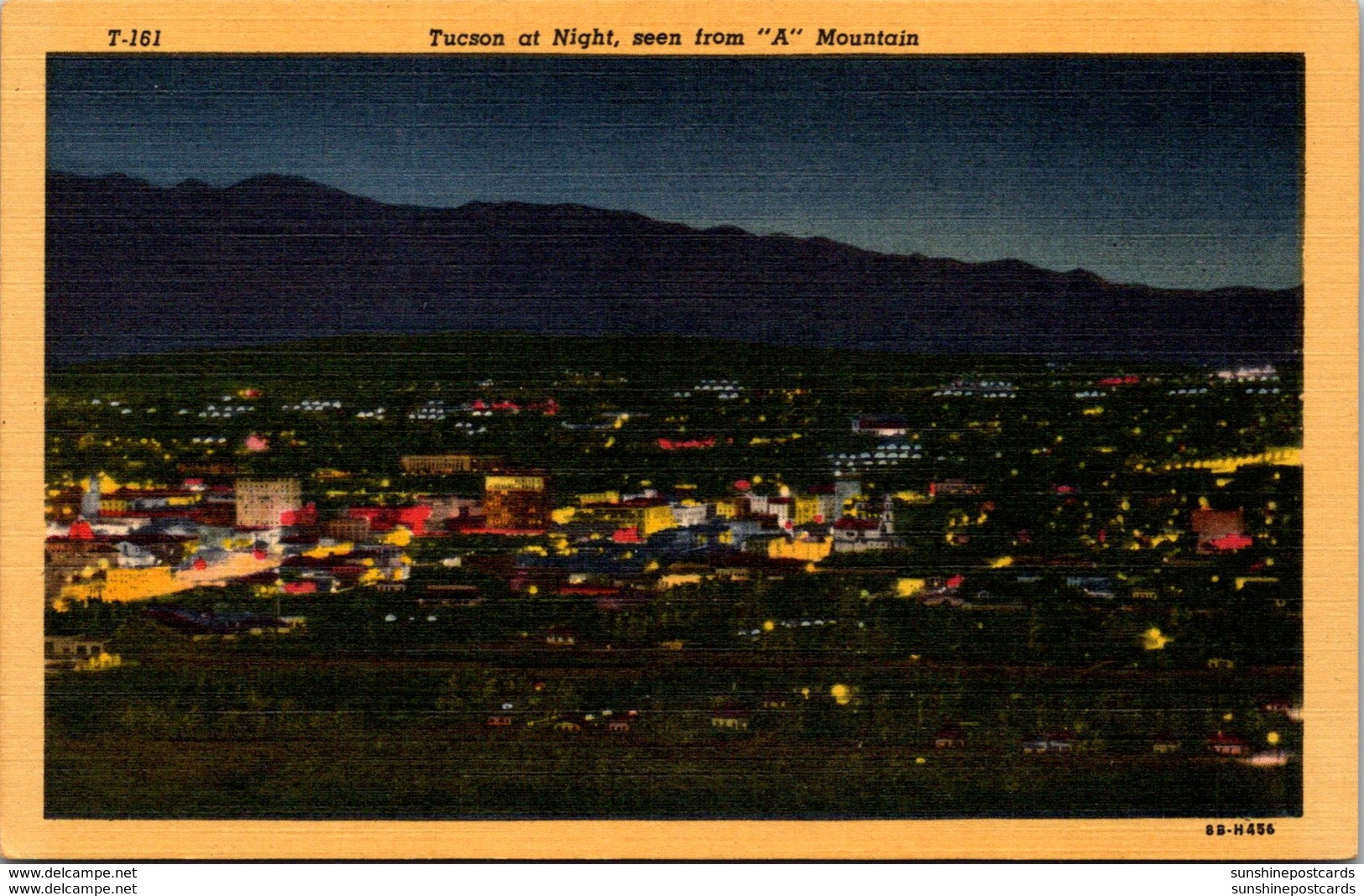 Arizona Tucson At Night Seen From "A" Mountain Curteich - Tucson