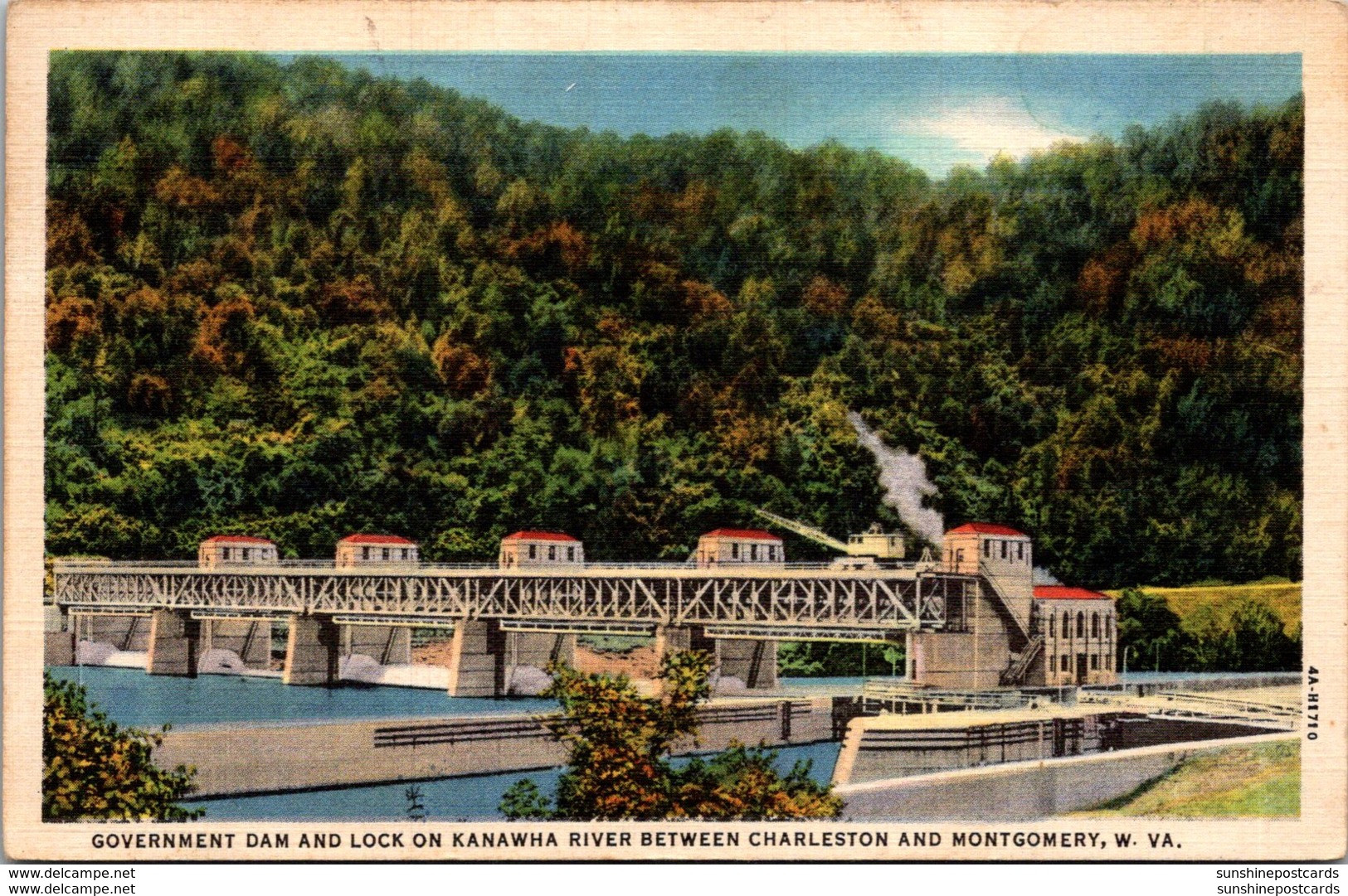 West Virginia Charleston/Montgomery Government Dam And Lock On Kanawha River 1937 Curteich - Charleston