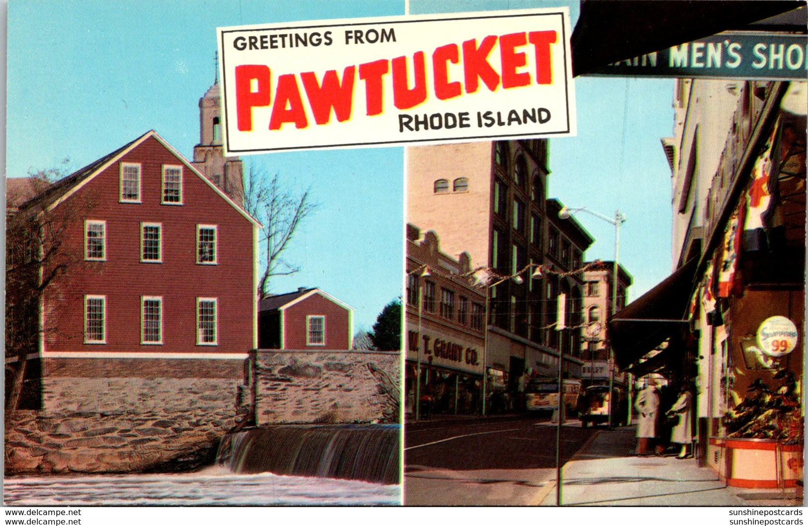 Rhode Island Pawtucket Greetings Showing Main Street And Old Slater Mill - Pawtucket