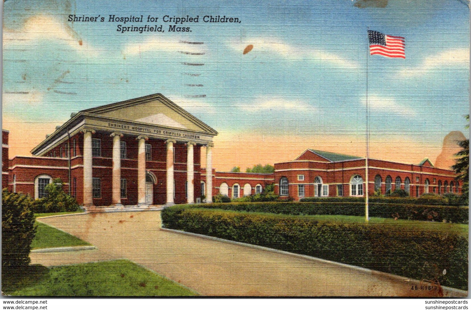 Massachusetts Springfield Shriner's Hospital For Crippled Children 1948 Curteich - Springfield