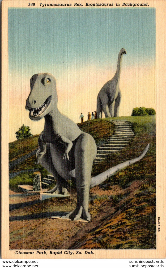 South Dakota Rapid City Dinosaur Park Tyrannosaurus Rex And Brontosaurus Curteich - Rapid City