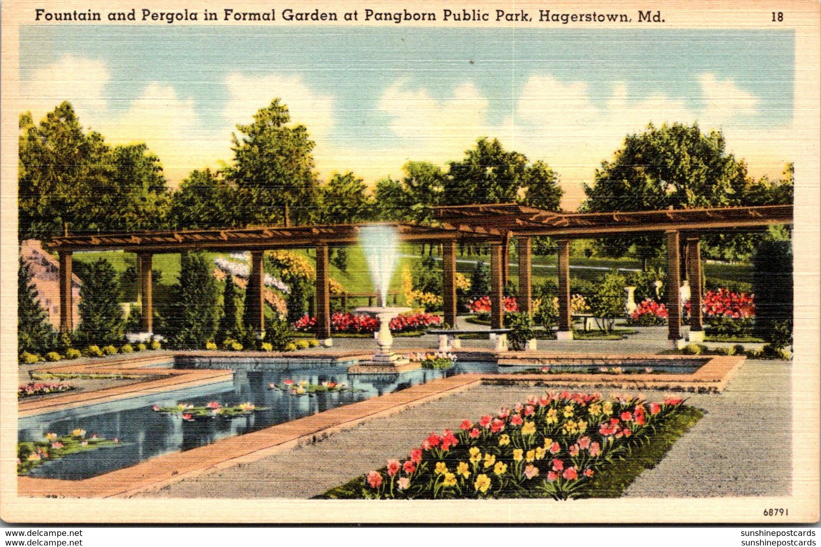 Maryland Hagerstown Pangborn Public Park Fountain And Pergola In Formal Garden - Hagerstown