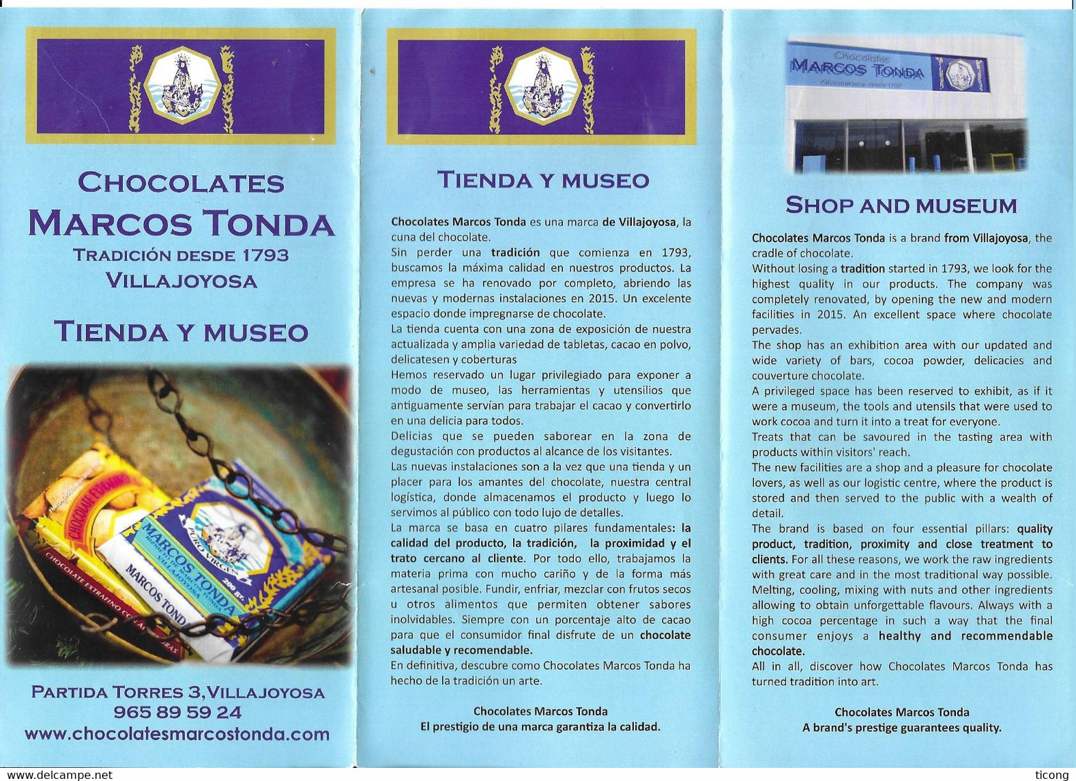 CHOCOLATS MARCOS TONDA A VILLAJOYOSA ESPAGNE, DEPLIANT PUBLICITAIRE MUSEE ET BOUTIQUE, VOIR LES SCANNERS - Chocolat