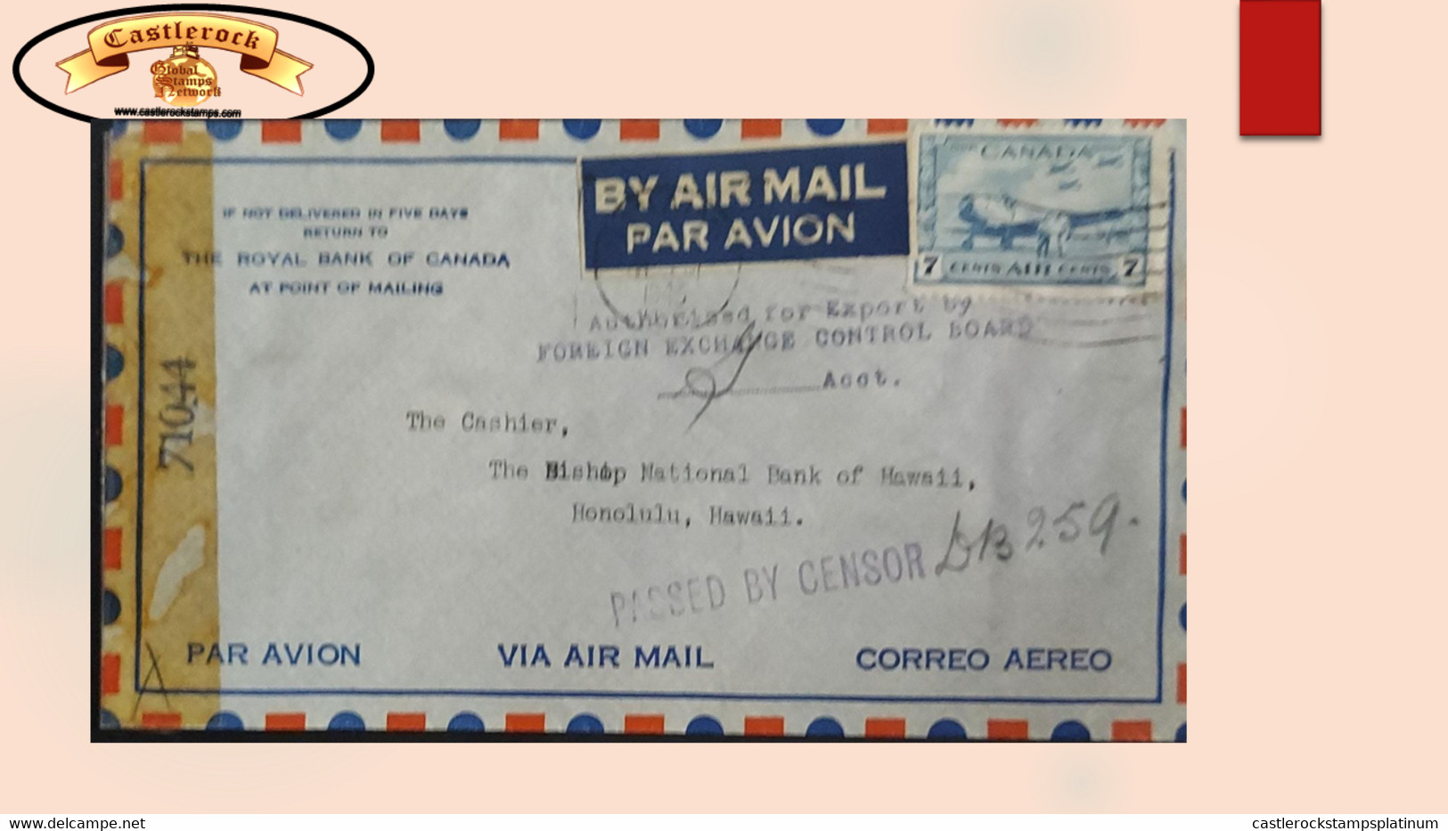 O) CANADA, PLANE AND STUDENT FLYERS, CENSORSHIP, AIRMAIL CIRCULATED TO HONOLULU HAWAII, XF - Otros & Sin Clasificación