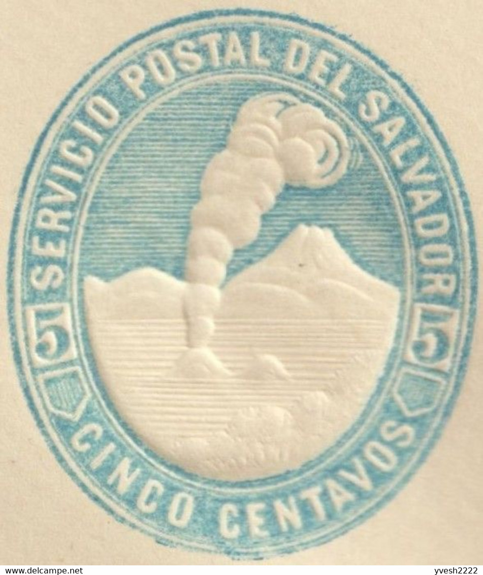 El Salvador Vers 1895. Entier Postal Enveloppe Blanche. Timbre à 5 C, Impression à Sec. Volcan El Boqueron - Volcans