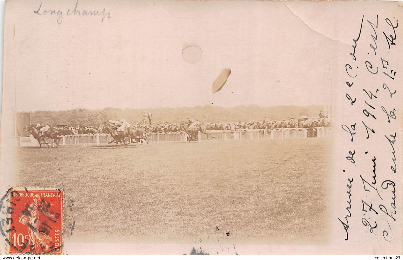 HIPPODROME LONGCHAMP-CARTE-PHOTO- 27 JUIN 1914- ARRIVEE DE LA 2eme COURSE - Reitsport