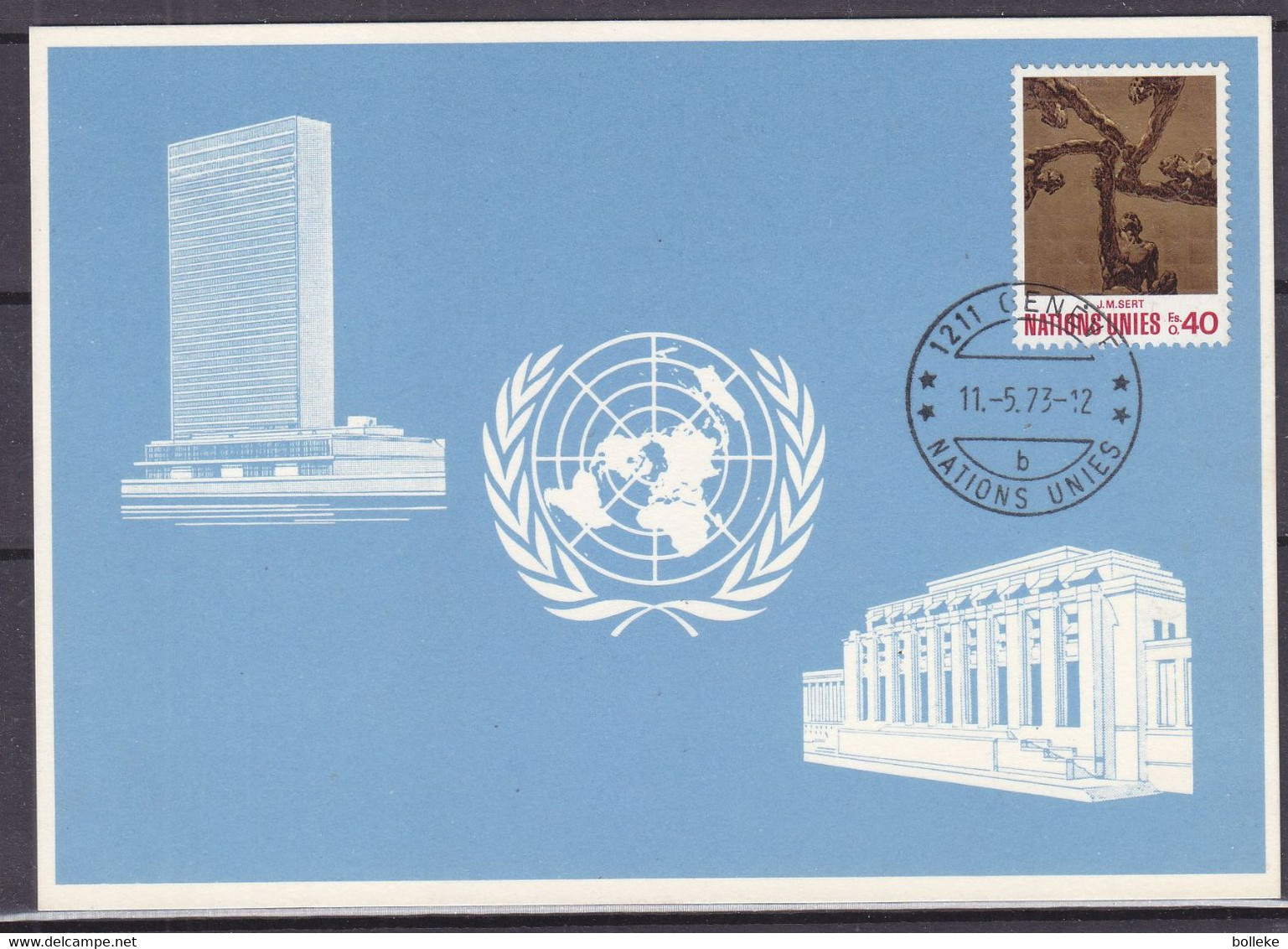 Nations Unies - Office De Genève - Carte Postale Bleue De 1973 - Oblit Genève - Valeur 28 €  ! - Lettres & Documents