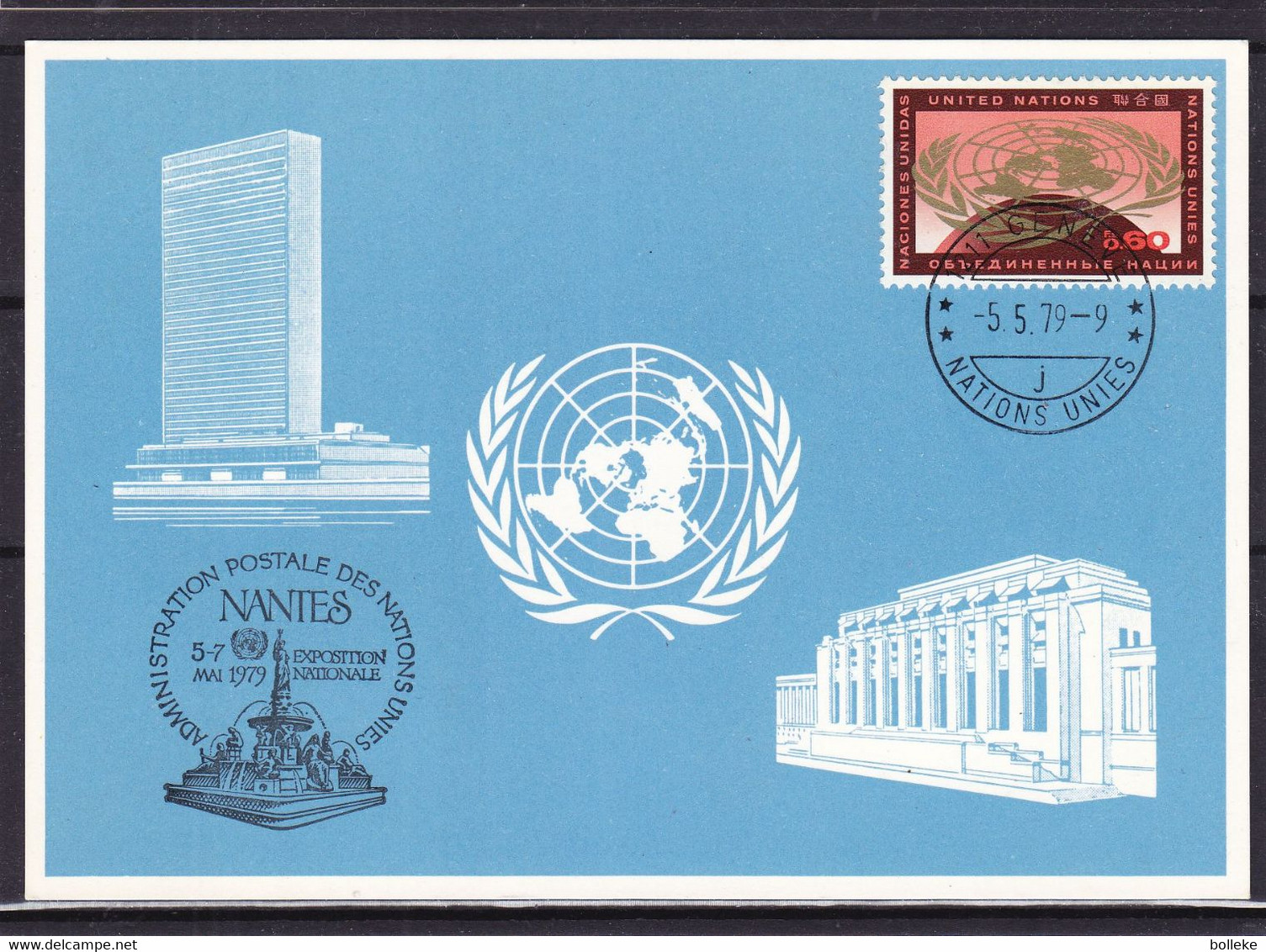 Nations Unies - Office De Genève - Carte Postale Bleue De 1979 - Oblit Genève - Cachet De Nantes - Lettres & Documents