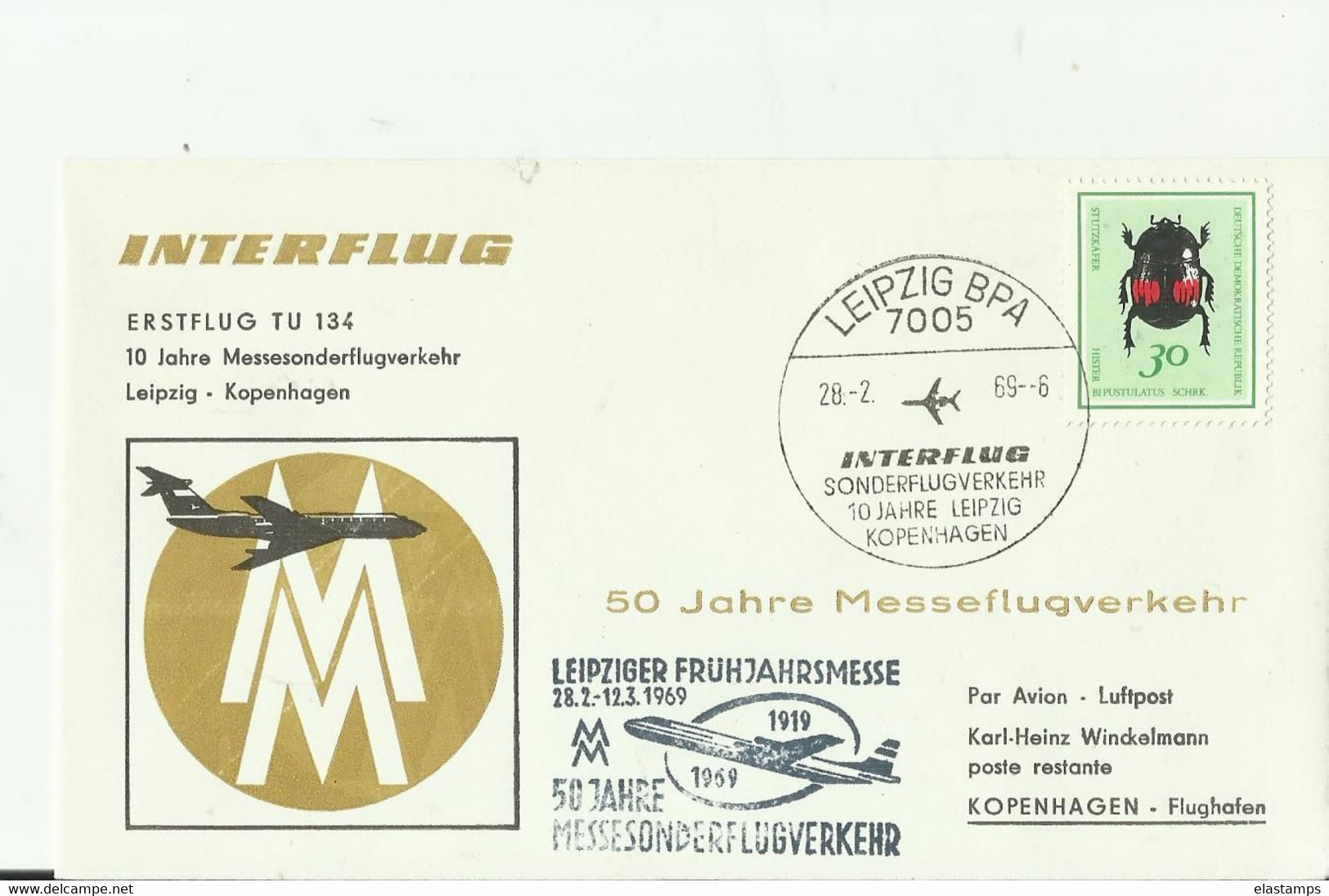 DDR CV INTERFLUG 1969 - Poste Aérienne