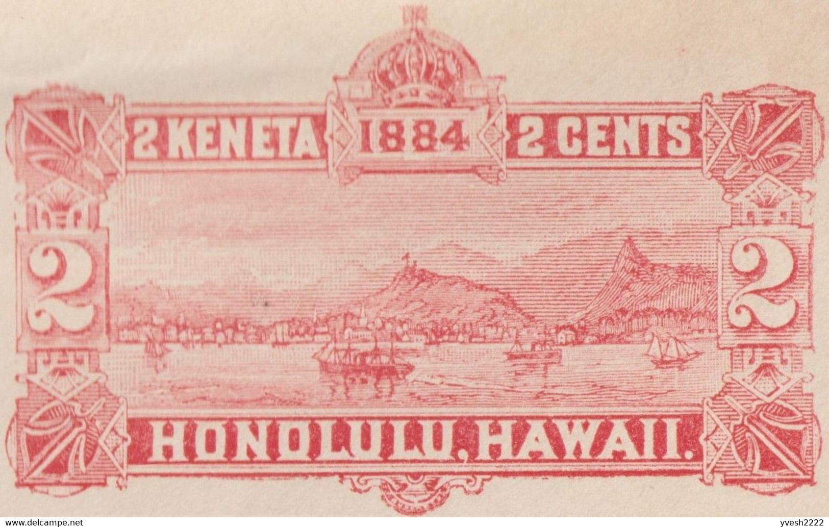 Hawaii 1894. Entier Postal à 2 Cents. Voiliers Devant Honolulu, Volcans - Volcans