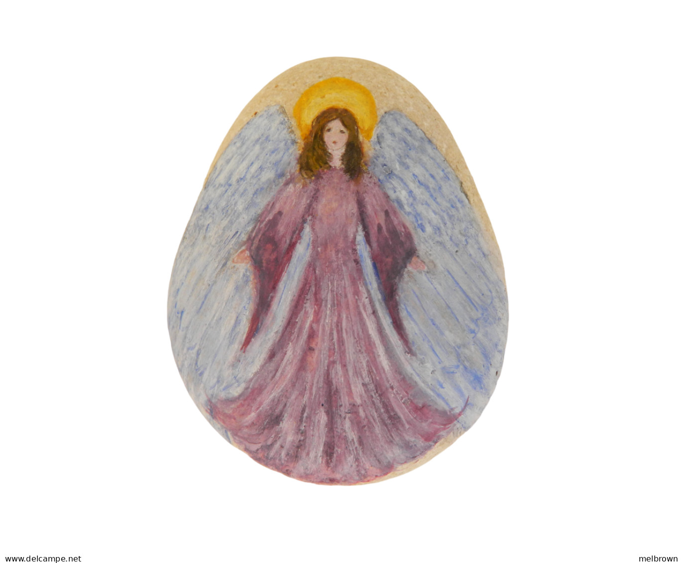 ANGEL Hand Painted On A Smooth Beach Rock Paperweight - Pisapapeles