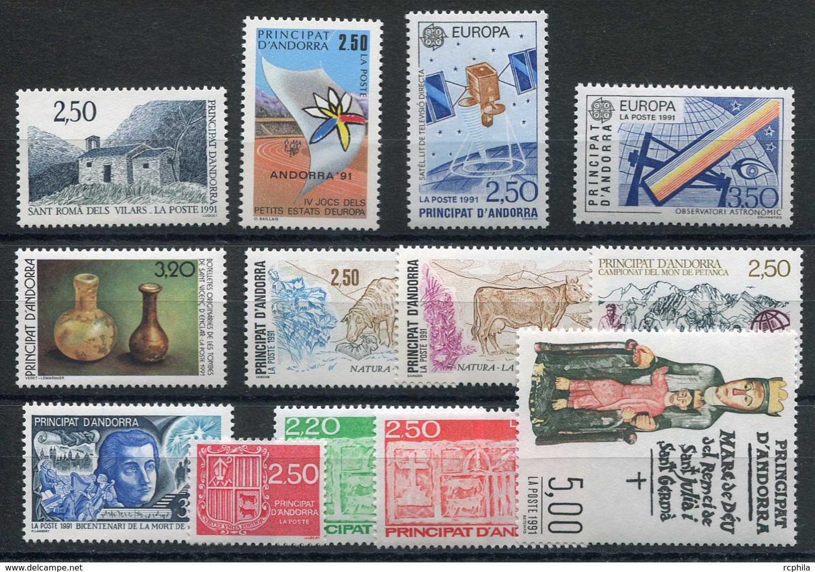 RC 19322 ANDORRE COTE 45,40€ - 1991 ANNÉE COMPLETE SOIT 13 TIMBRES N° 400 / 412 NEUF ** MNH TB - Ganze Jahrgänge