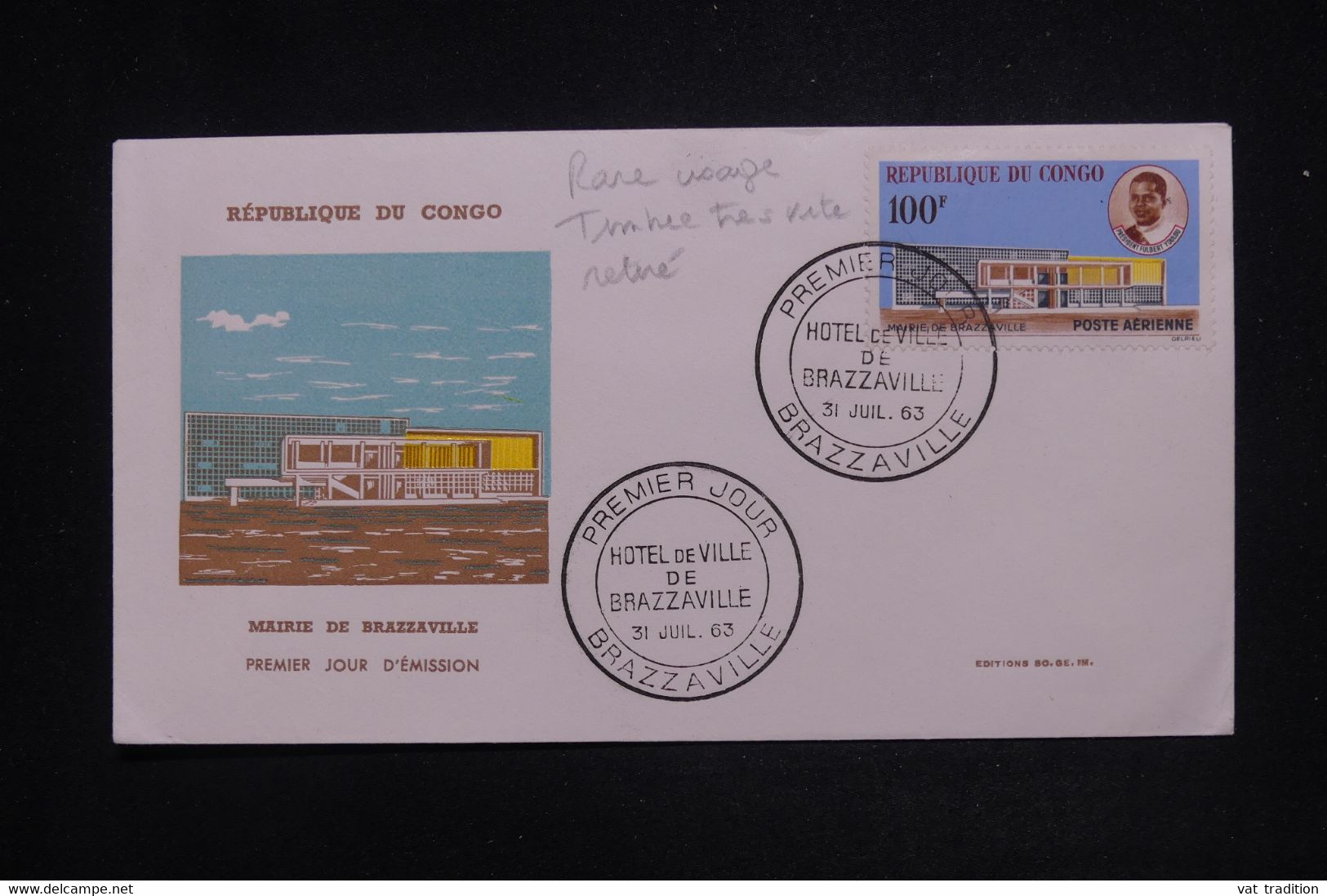 CONGO - Enveloppe FDC En 1963 - Hôtel De Ville De Brazzaville - Voir Annotations - L 126706 - FDC