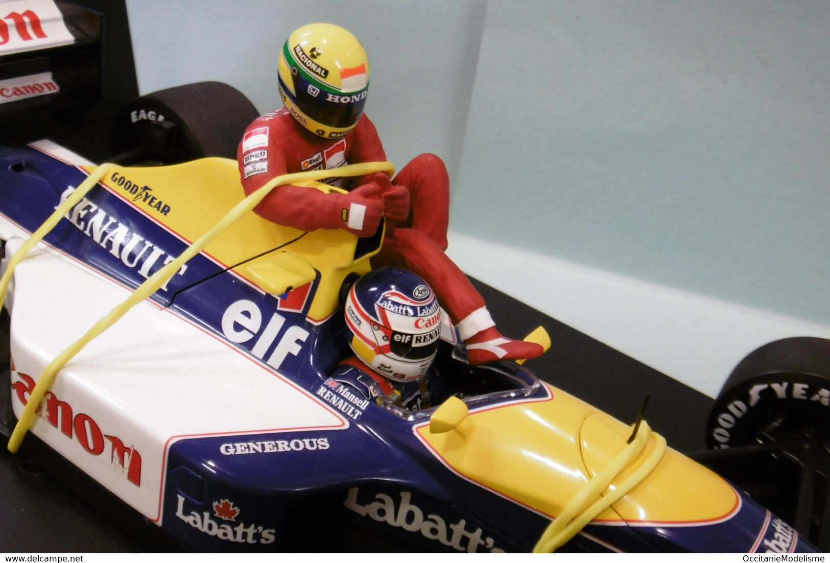 Minichamps - WILLIAMS RENAULT FW14 British GP 1991 + figurine Ayrton Senna Mansell F1 réf. 540 911805 BO 1/18