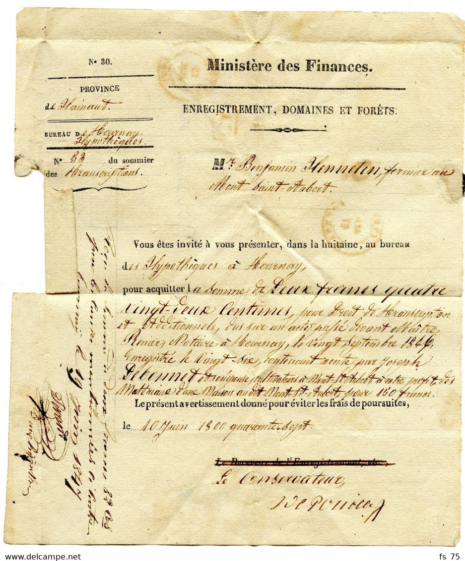 BELGIQUE - TOURNAY + CA + AU VERSO TOURNAY + 3 TOUT EN ROUGE EN LOCAL, 1847 - 1830-1849 (Belgio Indipendente)
