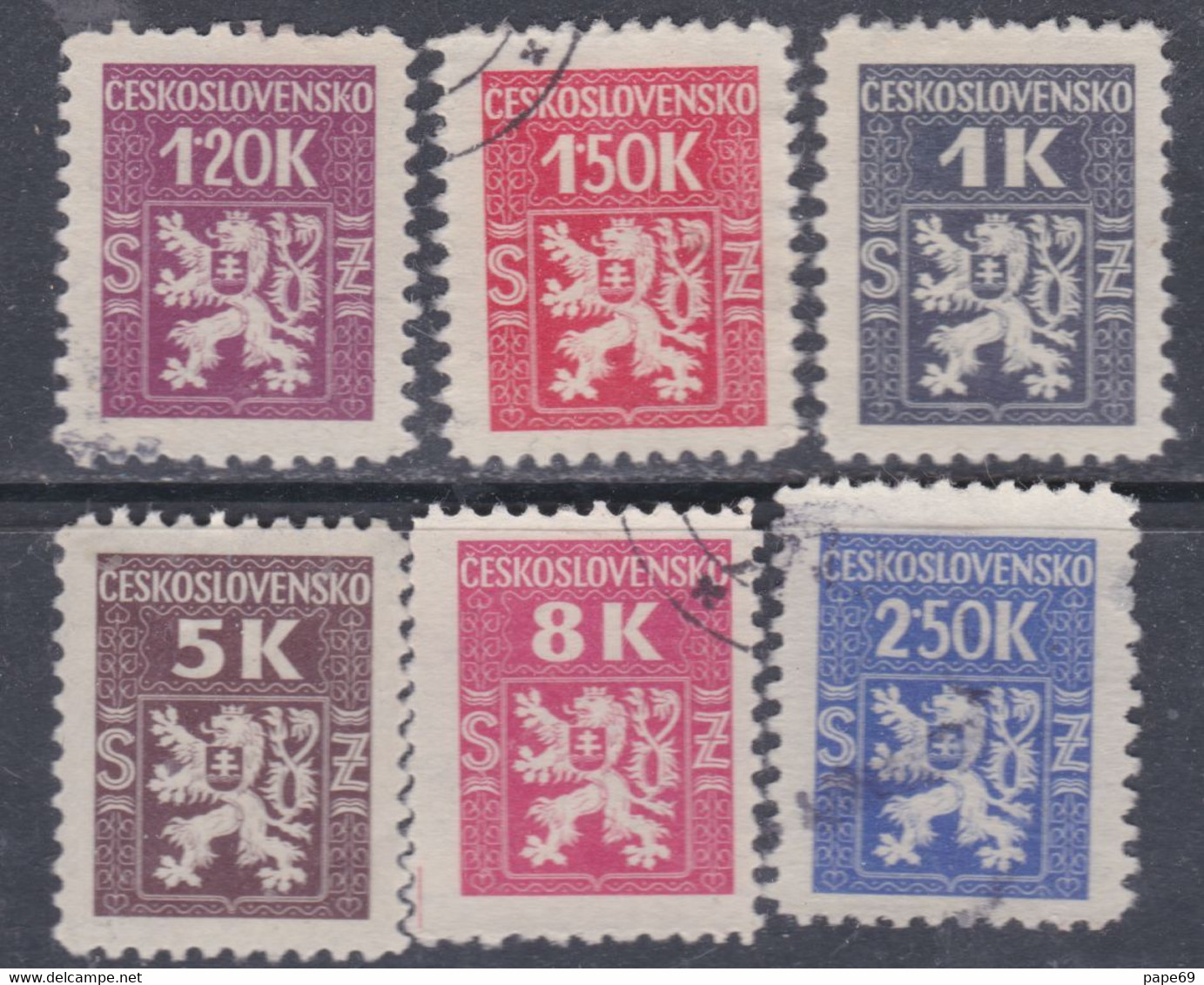 Tchécoslovaquie Timbre  De Service N° 2 / 7  X, O Armoiries, La Série Incomplète Des 6 Vals  Trace Ch. Ou Obli. Sinon TB - Timbres De Service