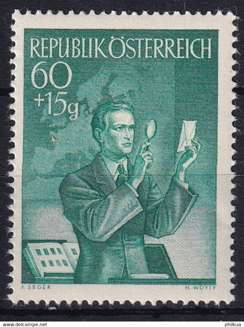 MiNr. 957 Österreich1950, 2. Dez. Tag Der Briefmarke - Sammler Prüft Eine Marke - Postfrisch/**/MNH - Journée Du Timbre