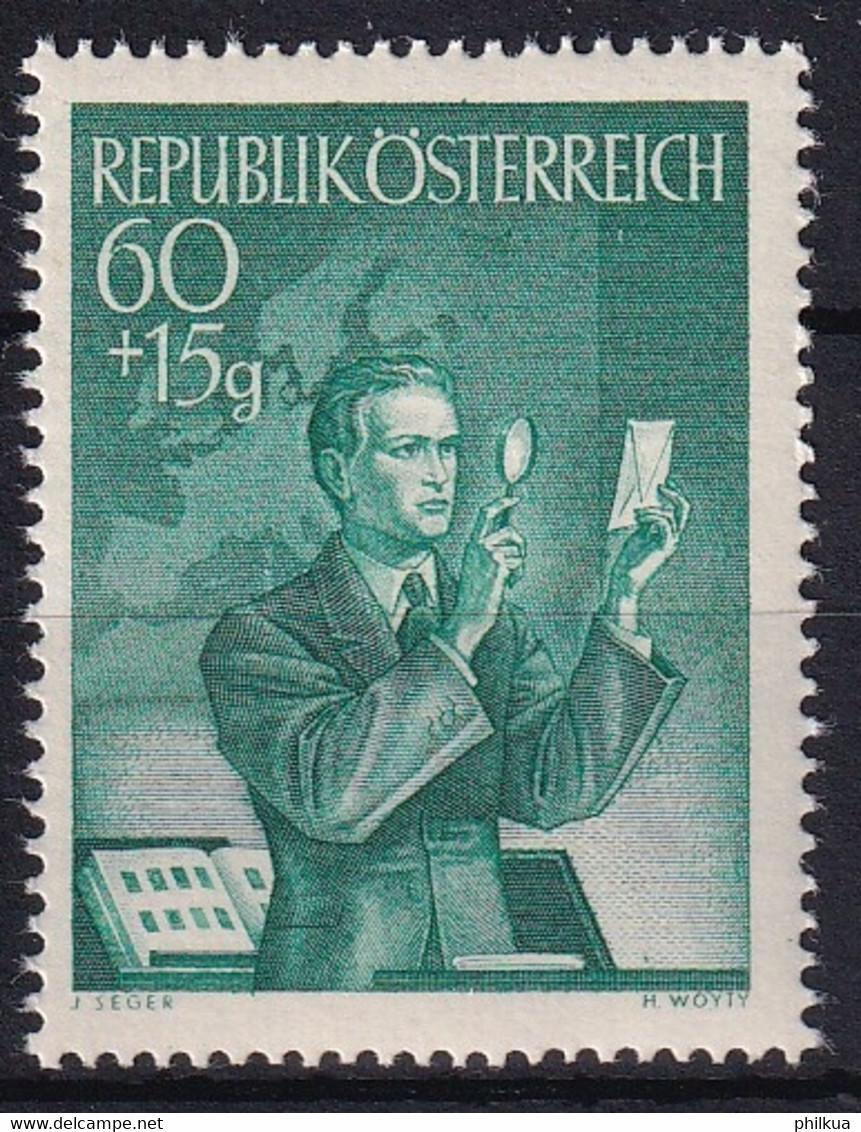 MiNr. 957 Österreich1950, 2. Dez. Tag Der Briefmarke - Sammler Prüft Eine Marke - Postfrisch/**/MNH - Expositions Philatéliques