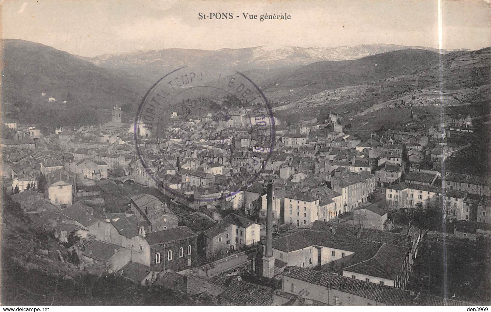 SAINT-PONS (Hérault) - Vue Générale - Cachet Militaire Hôpital Temporaire De L'Ecole Supérieure - Saint-Pons-de-Thomières