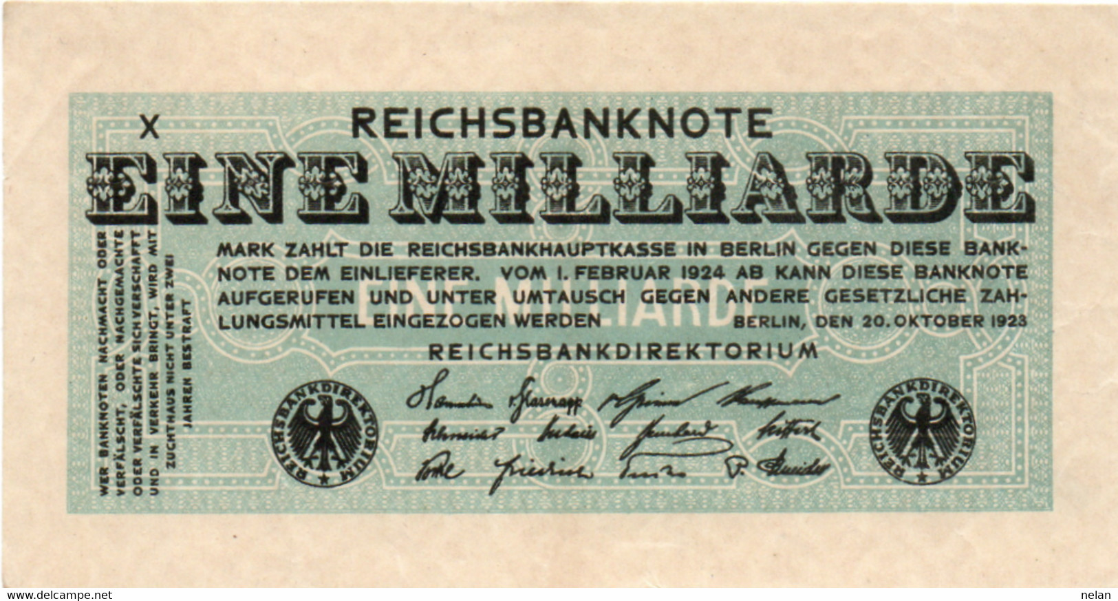 GERMANY - 1 MILLIARDE MARK 1923 -Wor:P-122/1, Ros:R-119a - RARA  Serie X - AUNC - UNIFACE - 1 Mrd. Mark