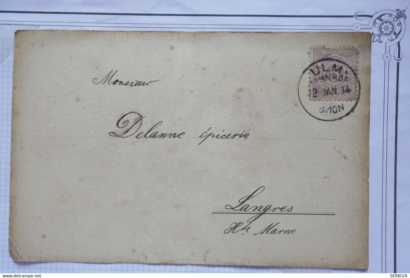 AZ17 GERMANY WURTENBERG   BELLE CARTE   1884 ULM  A LANGRES  FRANCE  +++ AFFRANCH. PLAISANT - Cartas & Documentos