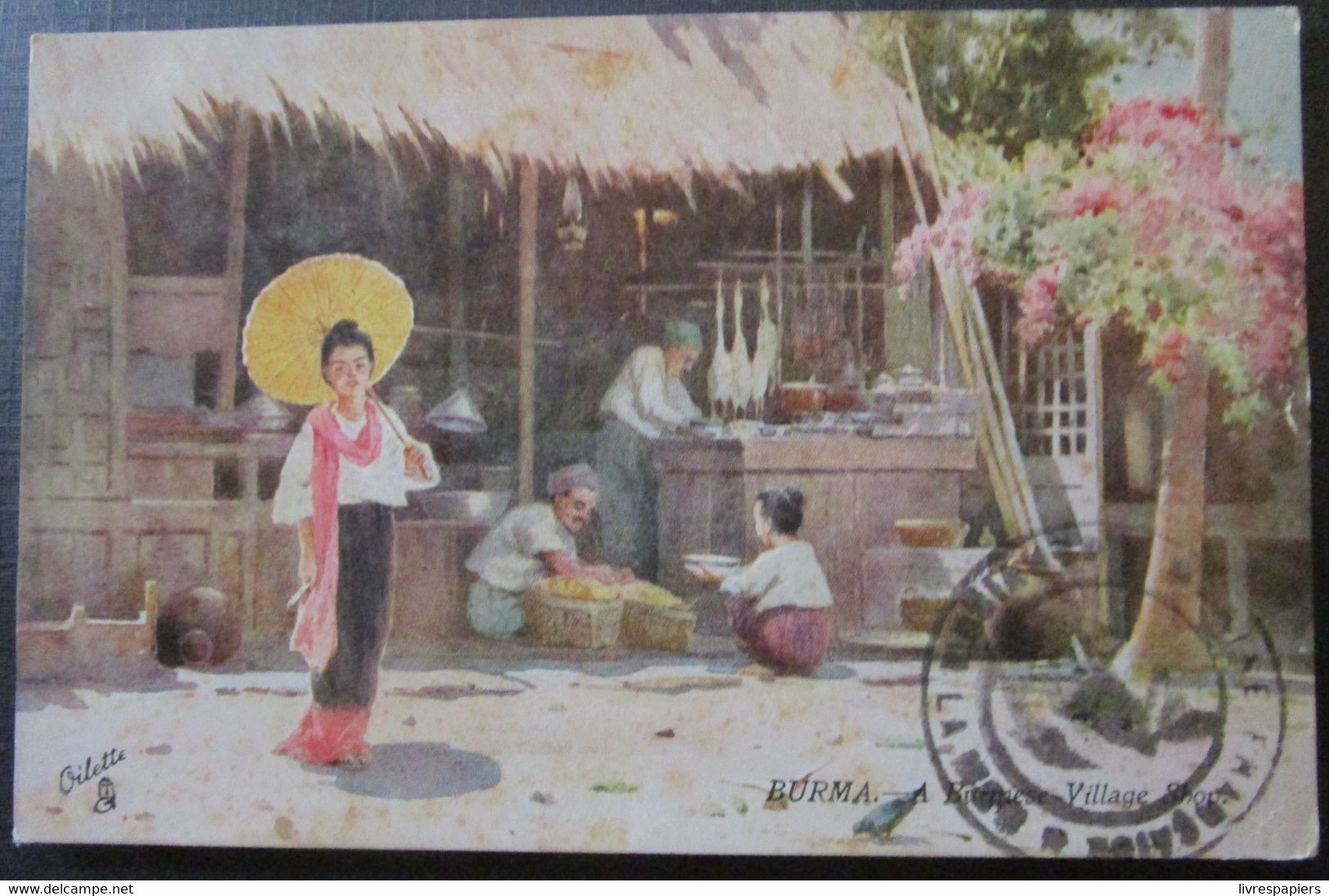 Birmanie Burma Burmese Village Shop Cpa Cachet Poste  Armée - Myanmar (Burma)