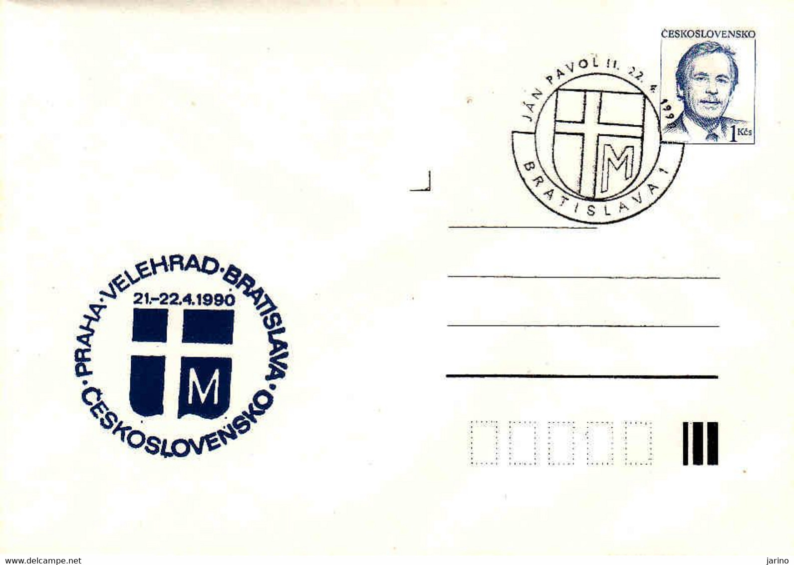 Czechoslovakia 1990, Praha - Velehrad, Bratislava, Visit John Pavul II 21. - 22.4 .1990 - Enveloppes