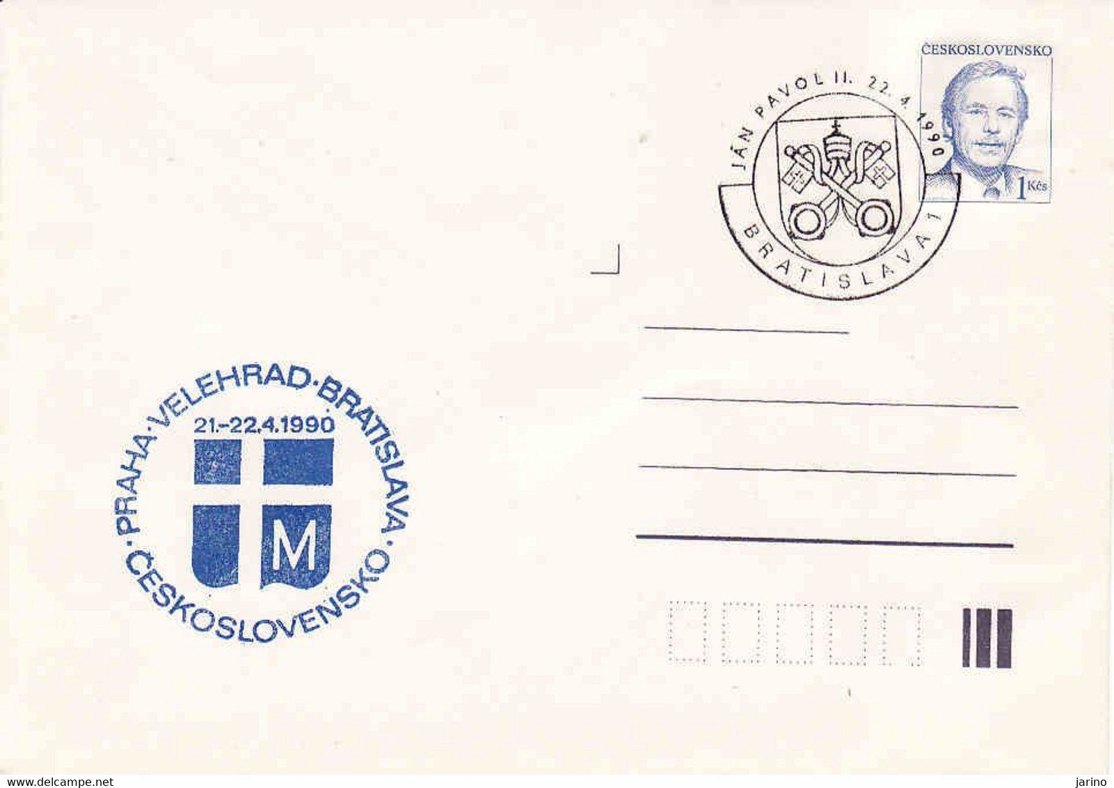 Czechoslovakia 1990, Praha - Velehrad, Bratislava, Visit John Pavul II 21. - 22.4 .1990 - Covers