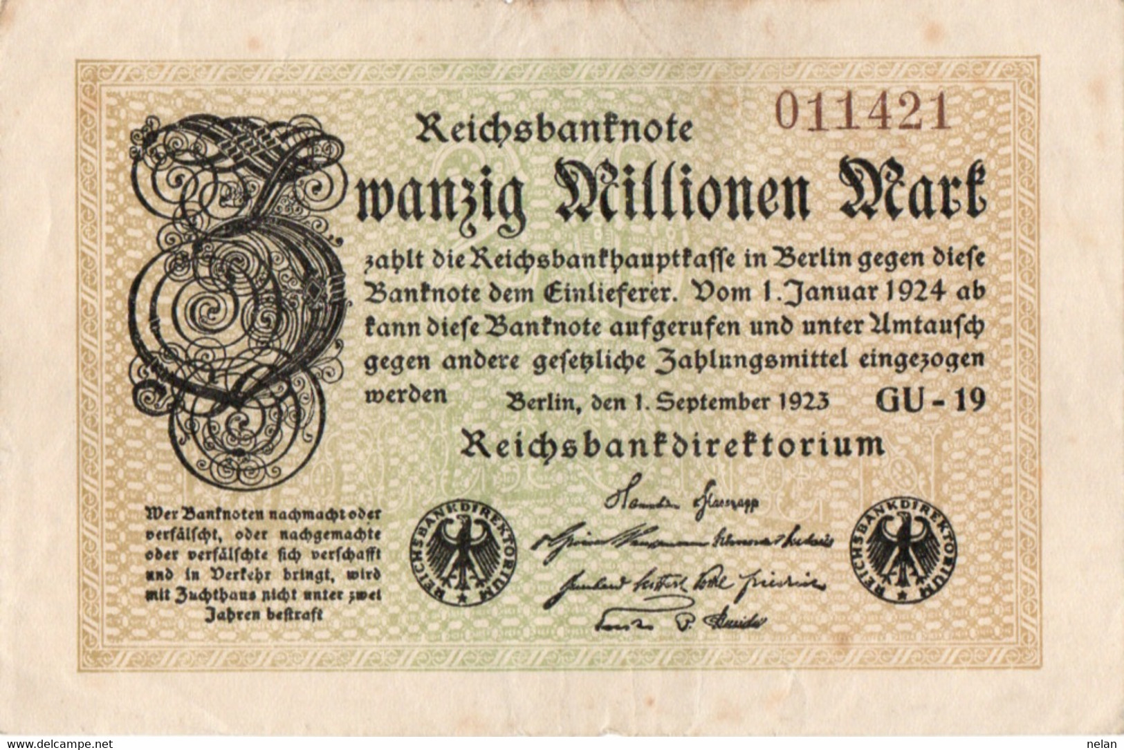 GERMANIA  - 20  MILLIONEN  MARK  1923 -  Wor:P-108e, Ros:R-107g - XF - 20 Mio. Mark