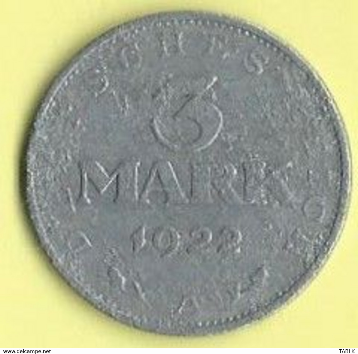 M143 - DUITSLAND - GERMANY - 3 MARK 1922 - 3 Marcos & 3 Reichsmark