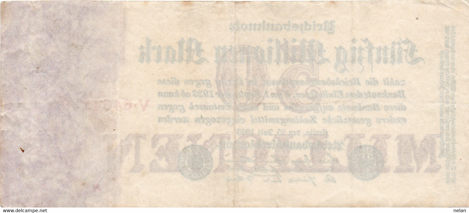 GERMANY-50 MILLIONEN MARK 1923  -  Wor:P-98.1, Ros:R-97a -XF - 50 Miljoen Mark