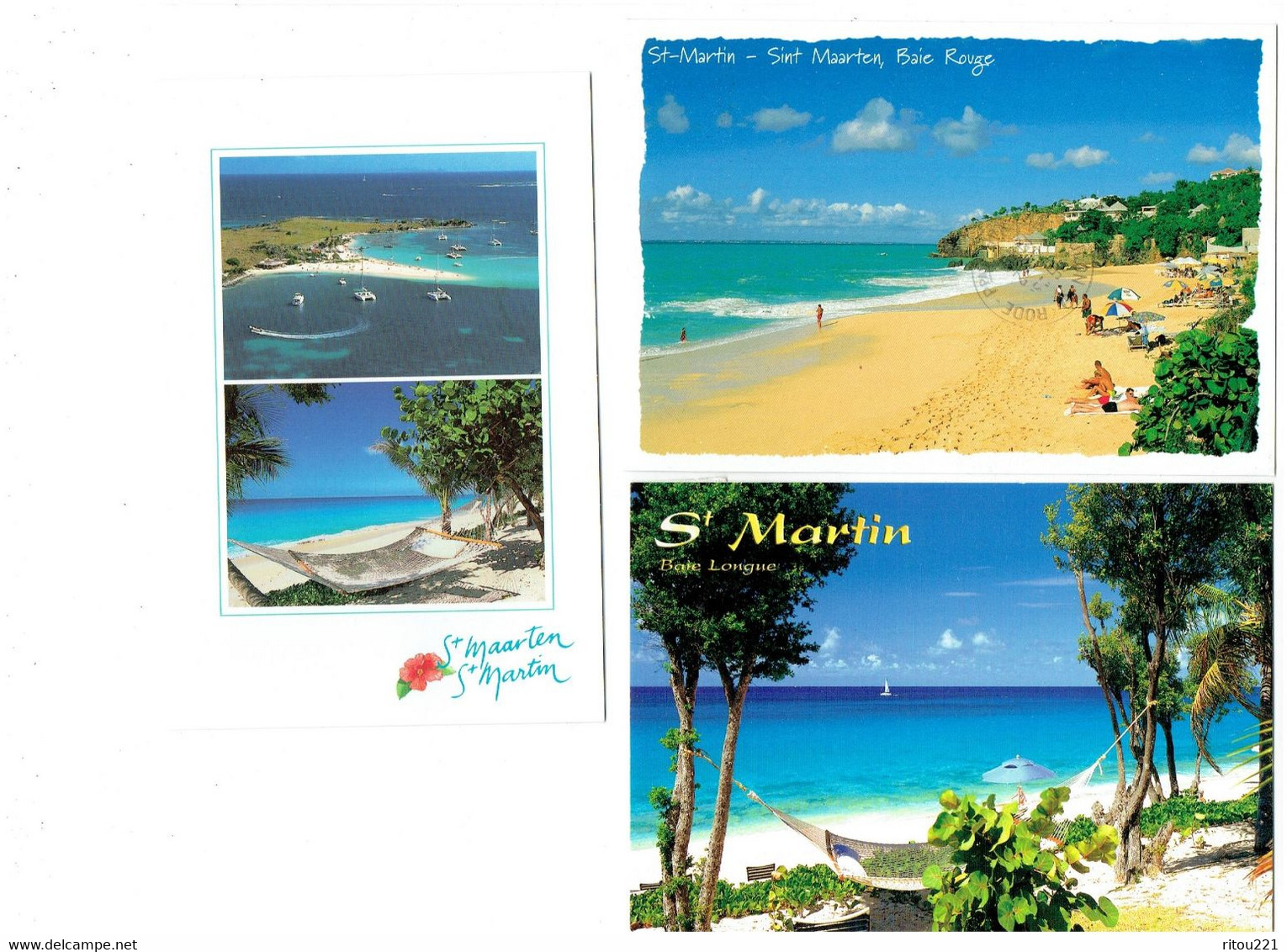 Lot 3 Cpm - St Maarten - Saint Martin - Baie Longue / Baie Rouge - Plage Hamac Bateau - Saint Martin