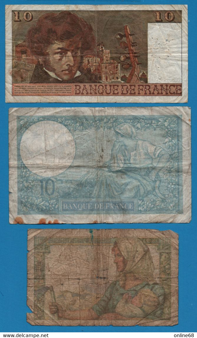LOT BILLETS 3 BANKNOTES: FRANCE 10 FRANCS 1940 - 1976 - Kiloware - Banknoten