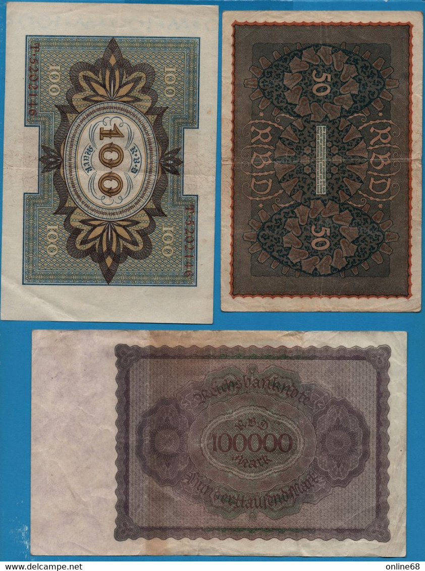 LOT BILLETS 3 BANKNOTES: DEUTCHES REICH 50 - 100 - 50.000 MARK 1919 - 1923 - Lots & Kiloware - Banknotes