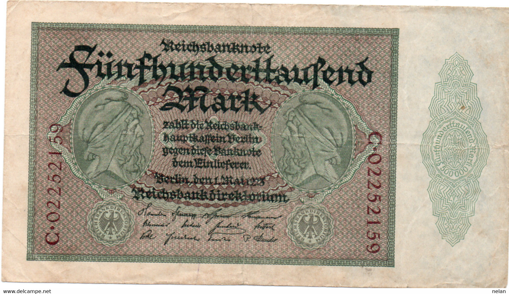 GERMANY- 500000 MARK 1923 -  Wor:P-88a.2, Ros:R-87b  VF++ - 500.000 Mark