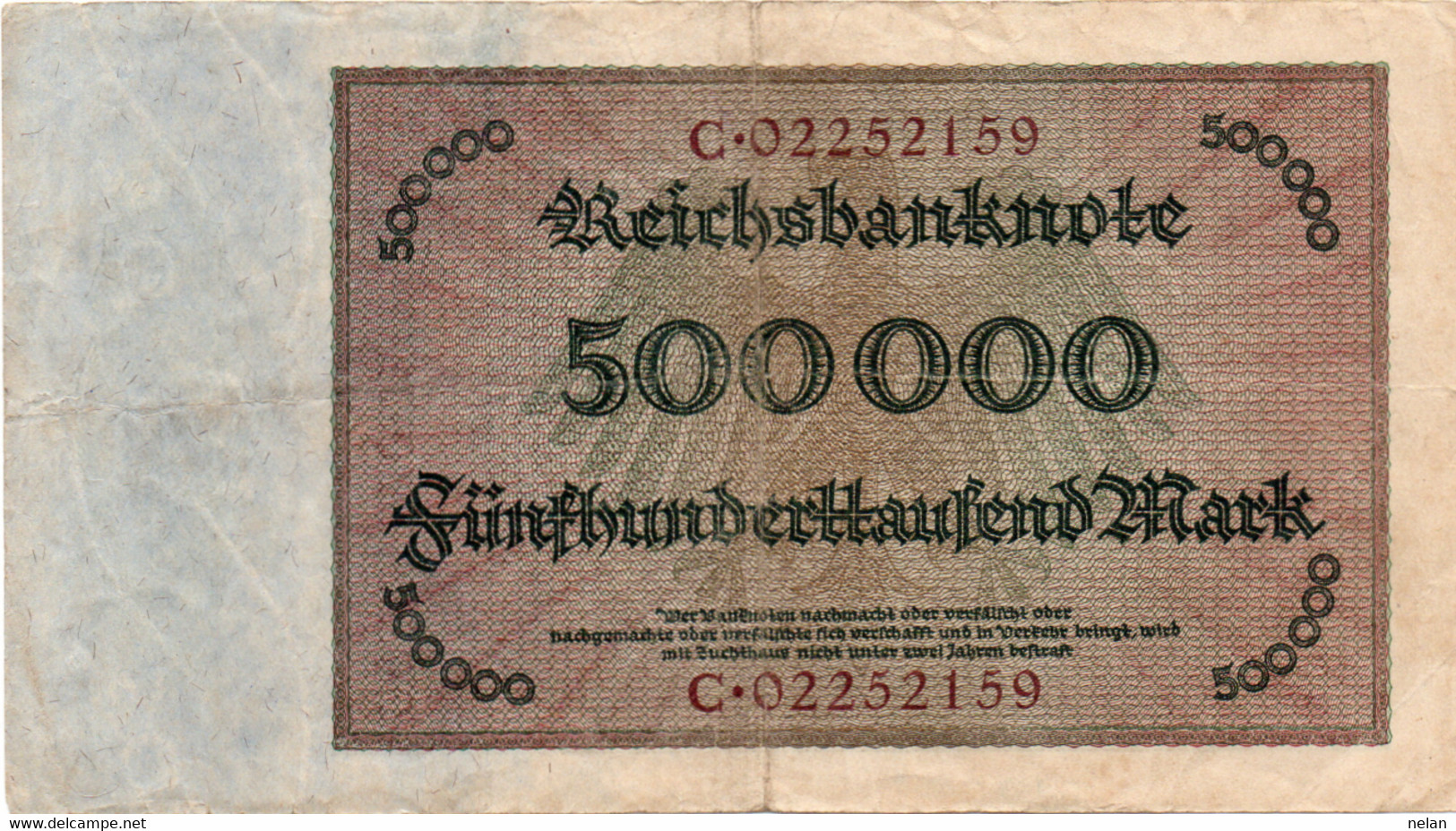 GERMANY- 500000 MARK 1923 -  Wor:P-88a.2, Ros:R-87b  VF++ - 500000 Mark