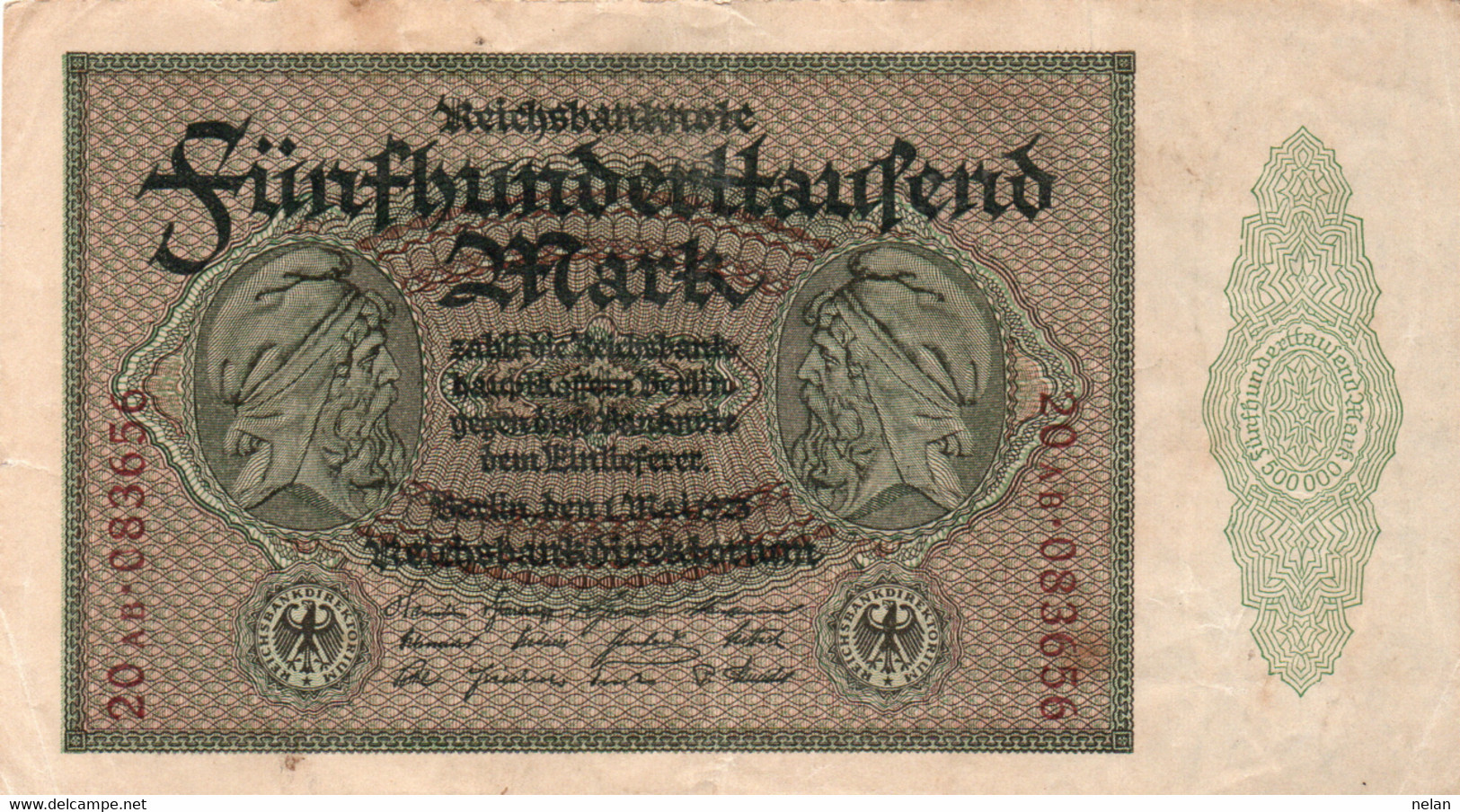 GERMANY- 500000 MARK 1923 - P-88b.3, Ros:R-87e - VF - 500000 Mark